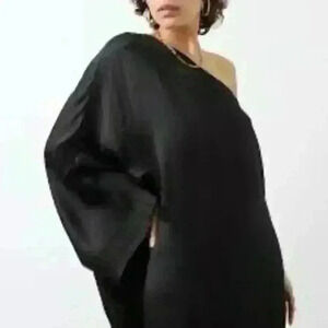 NEW NWT Rowan One-Sleeve Silk Dress Black Retails $500